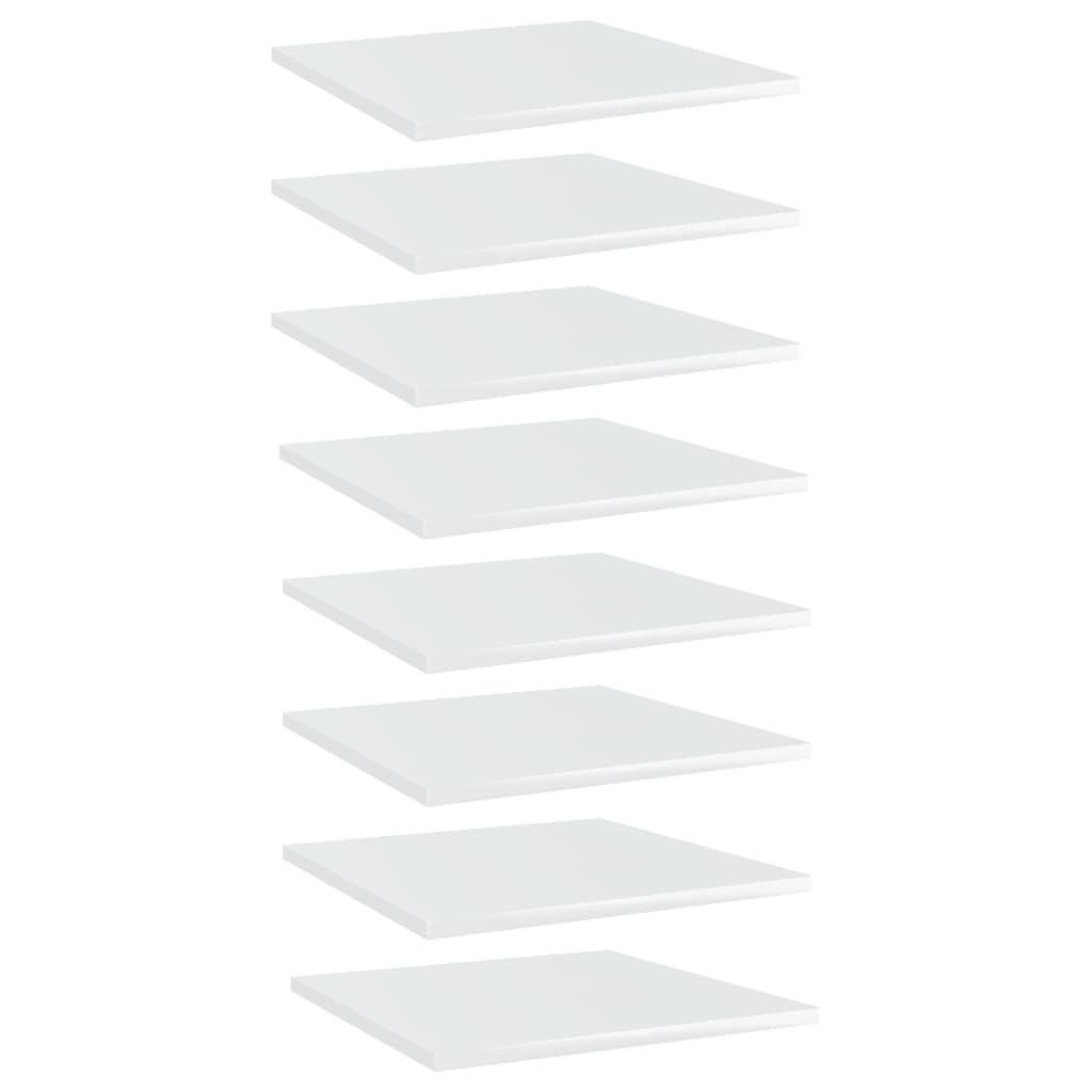 Set de 8 rafturi de biblioteca din pal extralucios, vidaXL, 40 x 40 x 1.5 cm, Alb