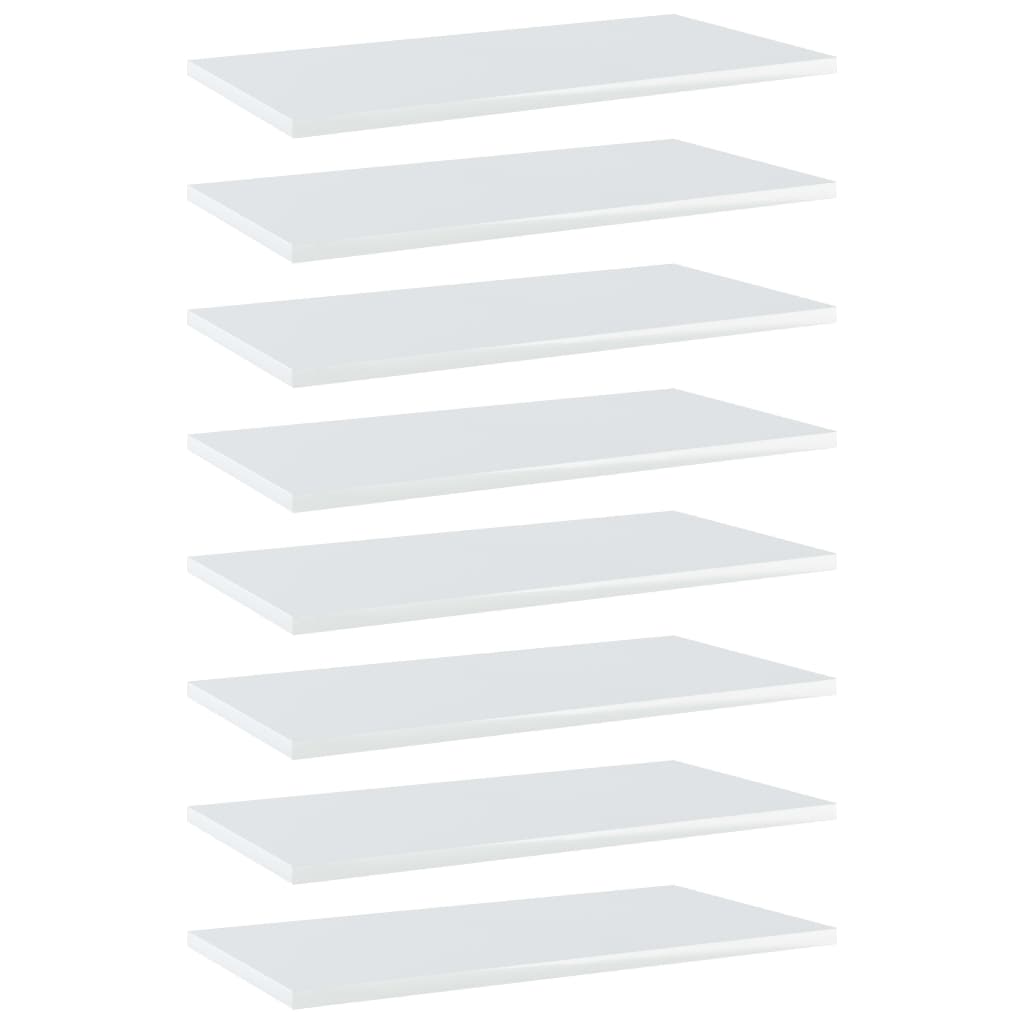 Set de 8 rafturi de biblioteca din pal extralucios, vidaXL, 60 x 30 x 1.5 cm, Alb