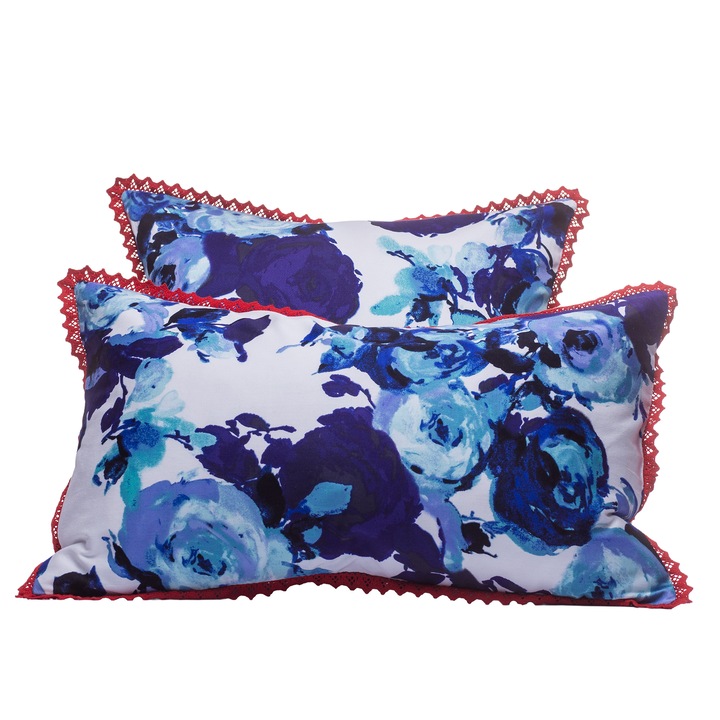 Husa perna bumbac, Blue Flowers, multicolor, 40X40cm