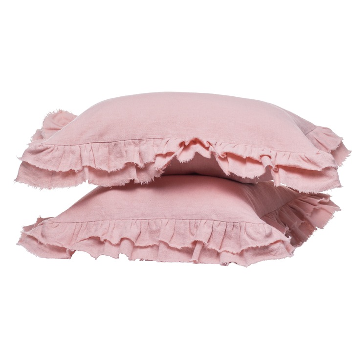 Husa perna in prespalat, somon, cu volane nefinisate 40X40cm