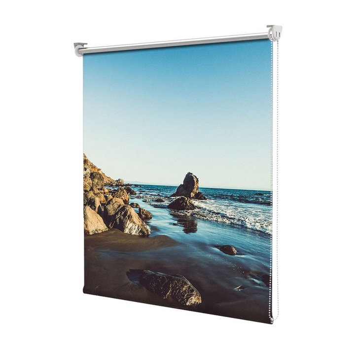 Roleta Art Shade tip Jaluzea cu Rulou si sistem inclus, Art Star, Valuri lovind pietrele de la mal, Decoratiuni, Latime 45 cm x Inaltime 130 cm
