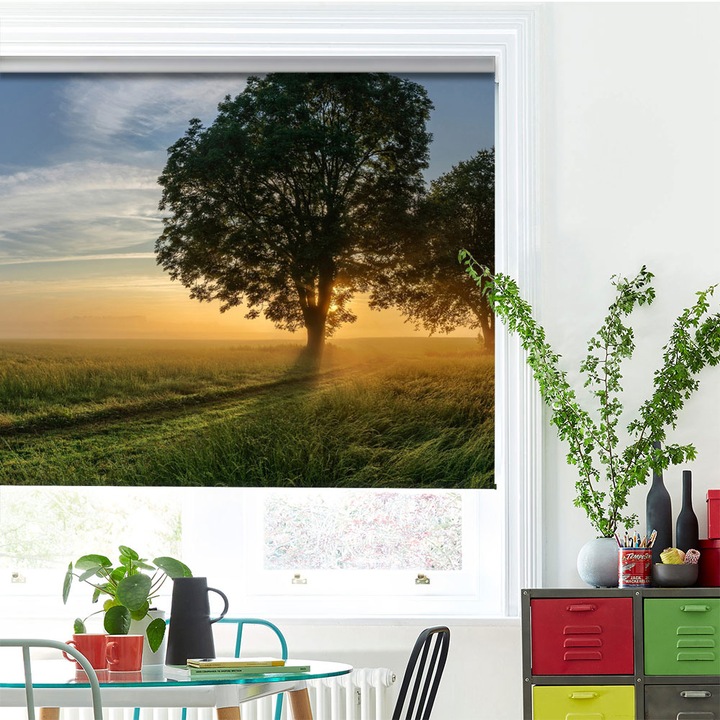 Roleta Art Shade tip Jaluzea cu Rulou si sistem inclus, Art Star, Copaci umbriti, Decoratiuni, Latime 170 cm x Inaltime 130 cm