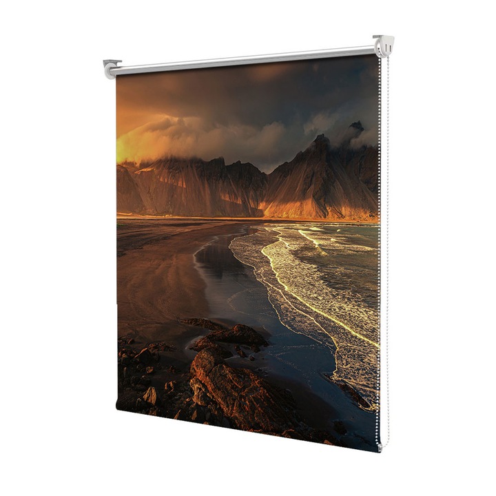 Roleta Art Shade tip Jaluzea cu Rulou si sistem inclus, Art Star, Dealuri la mare si soarele apunand, Decoratiuni, Latime 45 cm x Inaltime 130 cm