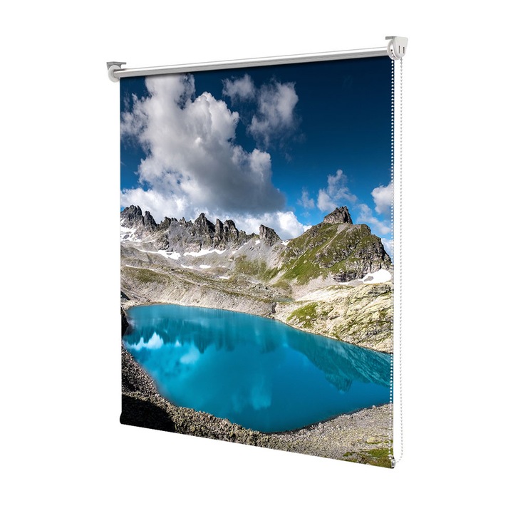 Roleta Art Shade tip Jaluzea cu Rulou si sistem inclus, Art Star, Lac albastru la munte, Decoratiuni, Latime 70 cm x Inaltime 130 cm