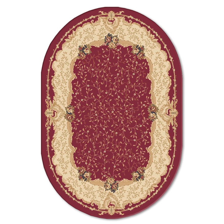 Carpeta 3024-2-41355 Atlas Szőnyeg, Szintetikus, 60x110 cm, Klasszikus virágmintás, Bordó / Bézs