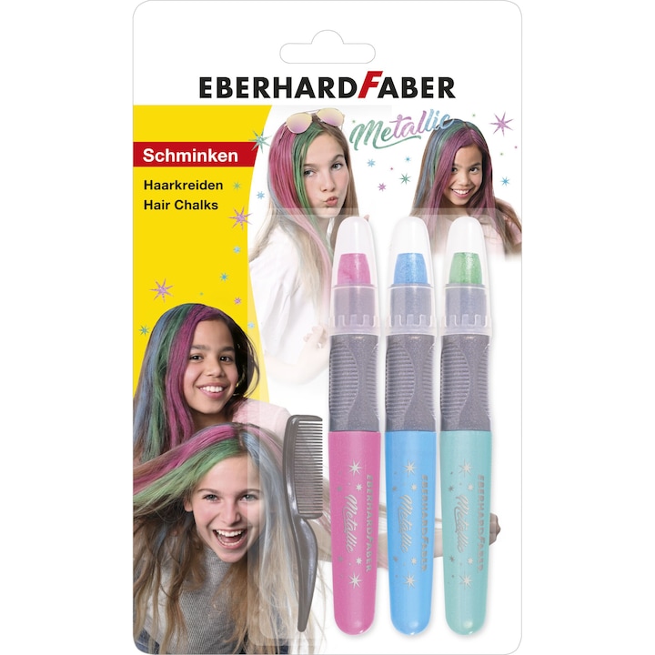 Комплект моливи за боядисване на коса Eberhard Faber, Гребен, Металически цветове
