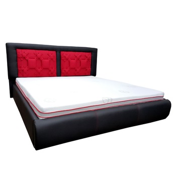 Pat Tapitat Alina 180, Piele Ecologica, Negru / Rosu Pat Tapitat Alina 180, Piele Ecologica, Negru / Rosu
