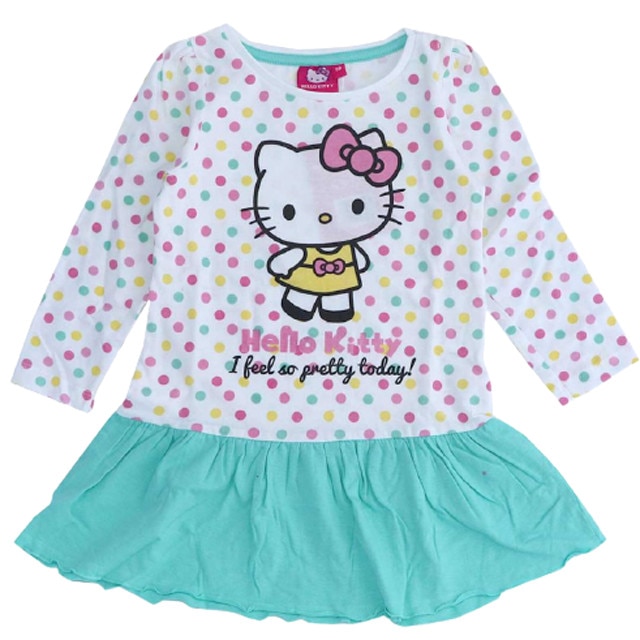 Rochie maneca lunga, I feel so gretty today, Hello Kitty, turcoaz