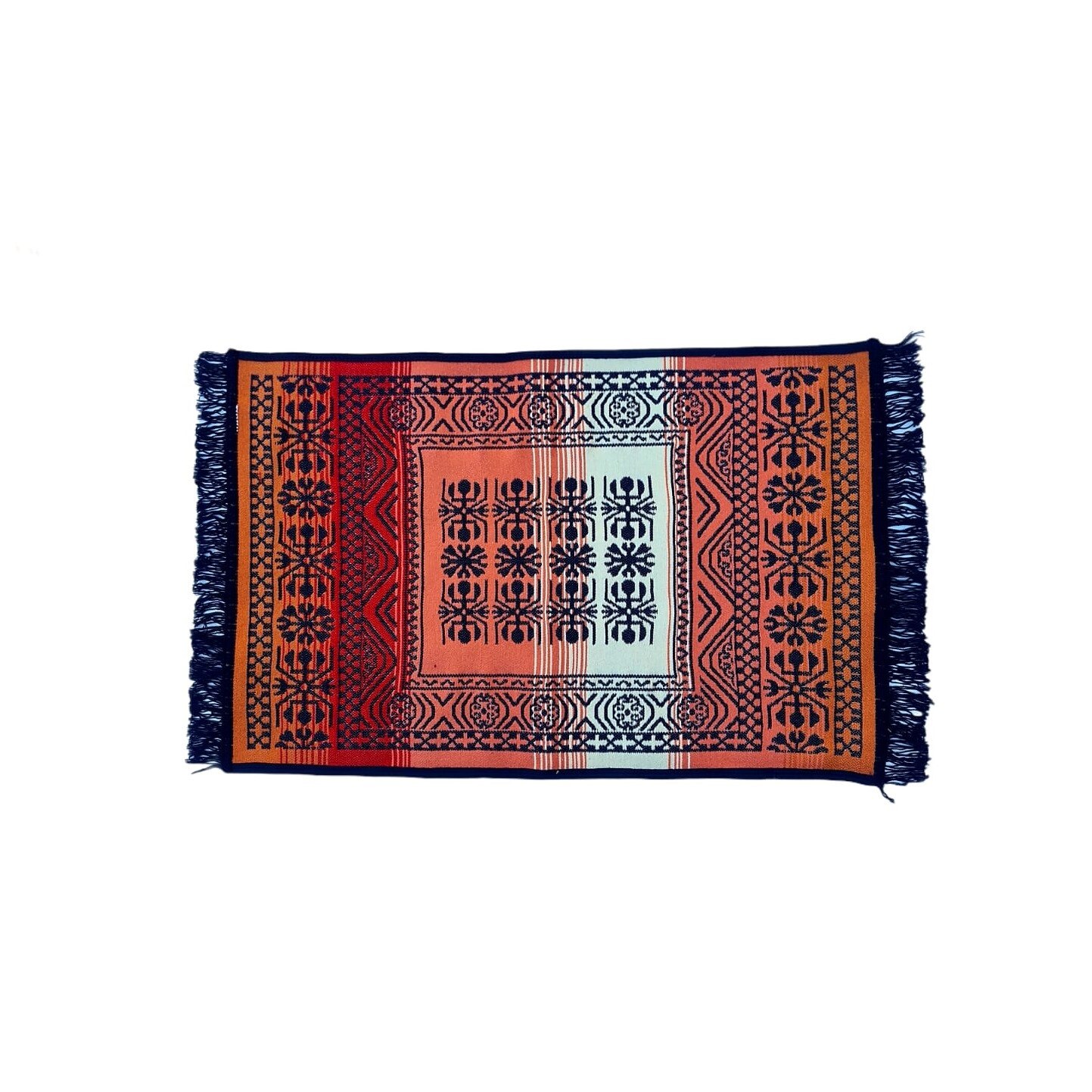 Covor premium tip traversa, model traditional, 60 x 90 cm , Multicolor, nuante de portocaliu