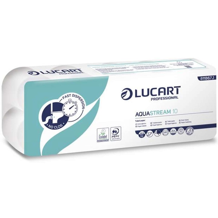 Toalettpapír, 2 rétegű, kistekercses, 22 m, LUCART "Aquastream 10"
