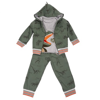 Compleu baieti, din bumbac, verde salvie/gri Compleu baieti, din bumbac, verde salvie/gri