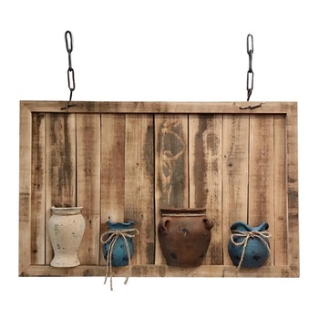 Decoratiune suspendabila perete lemn natur cu 4 vaze 100 cm x 14 cm x 60 h Decoratiune suspendabila perete lemn natur cu 4 vaze 100 cm x 14 cm x 60 h