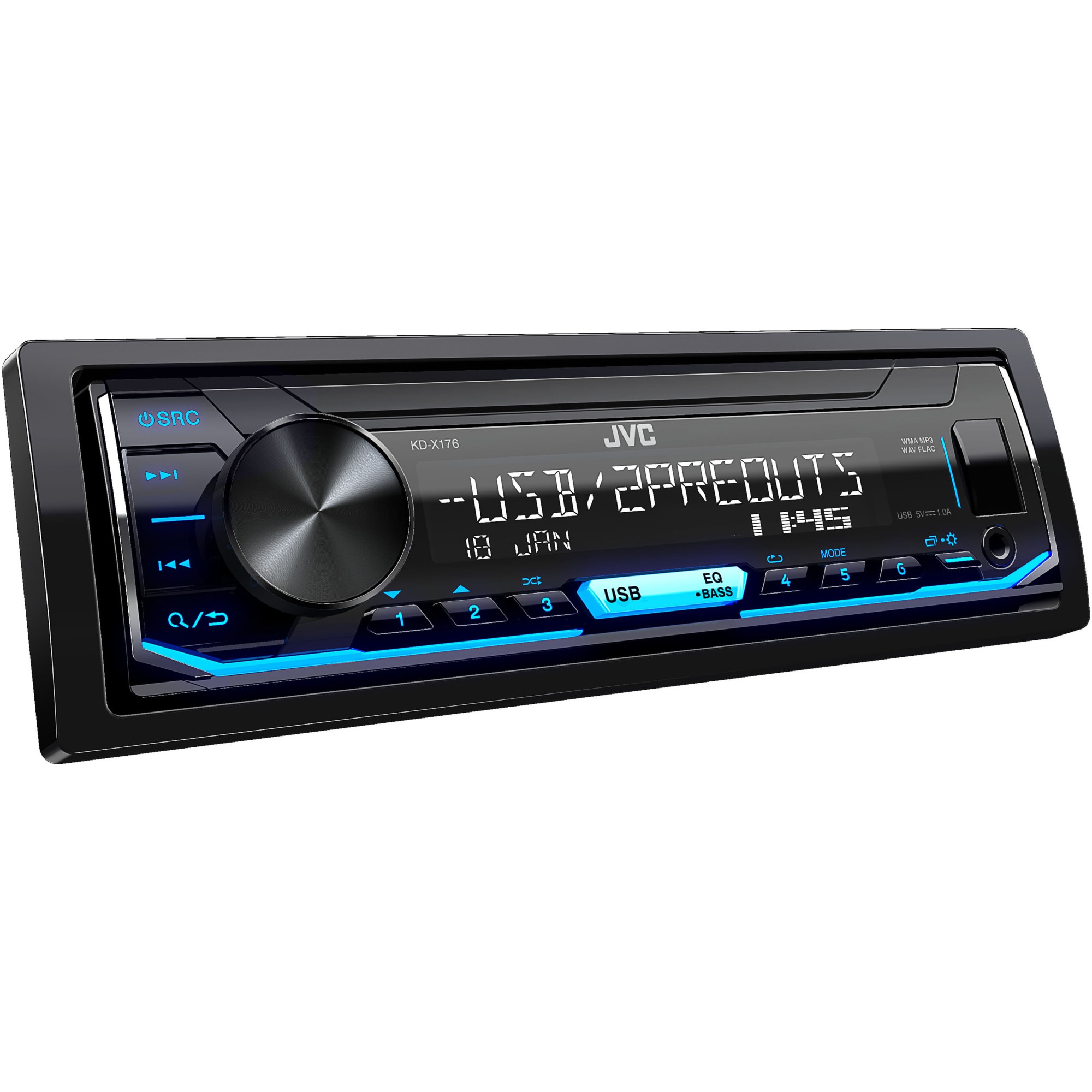 Receptor media digital JVC KDX176 1 DIN fara CD; USB (1A); AUX-in