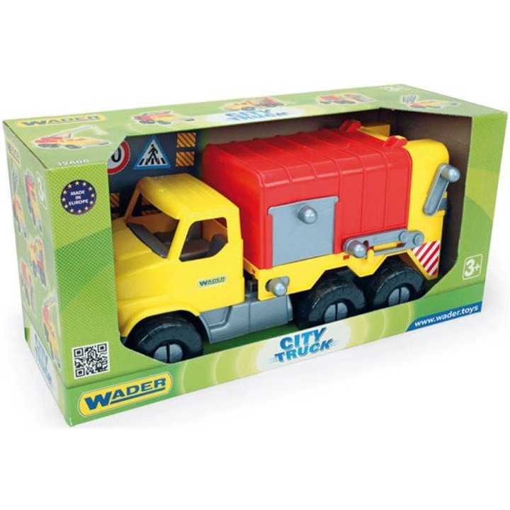 Jucarie camion de gunoi, Wader, City Truck, Galben/Rosu