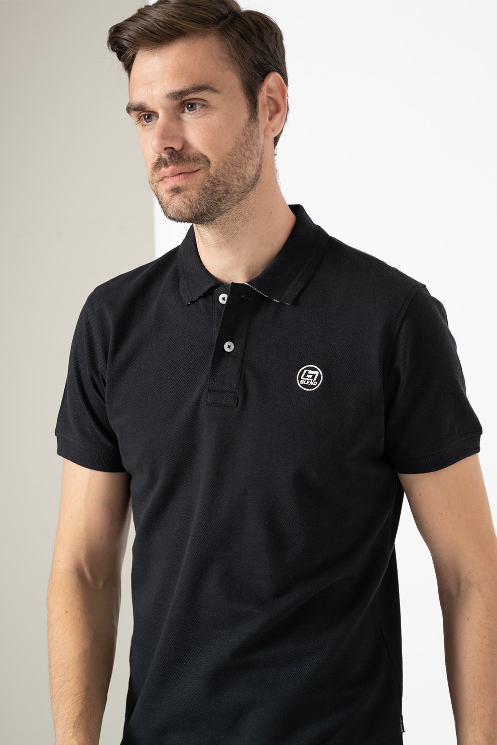 BLEND, Tricou polo de bumbac organic, Bleumarin inchis