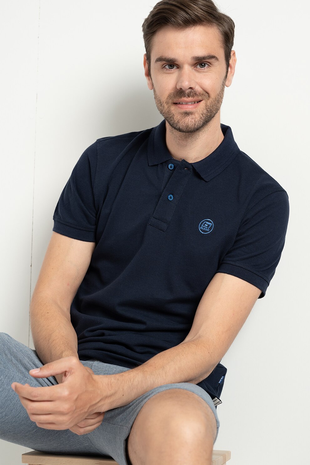 BLEND, Tricou polo de bumbac organic, Bleumarin