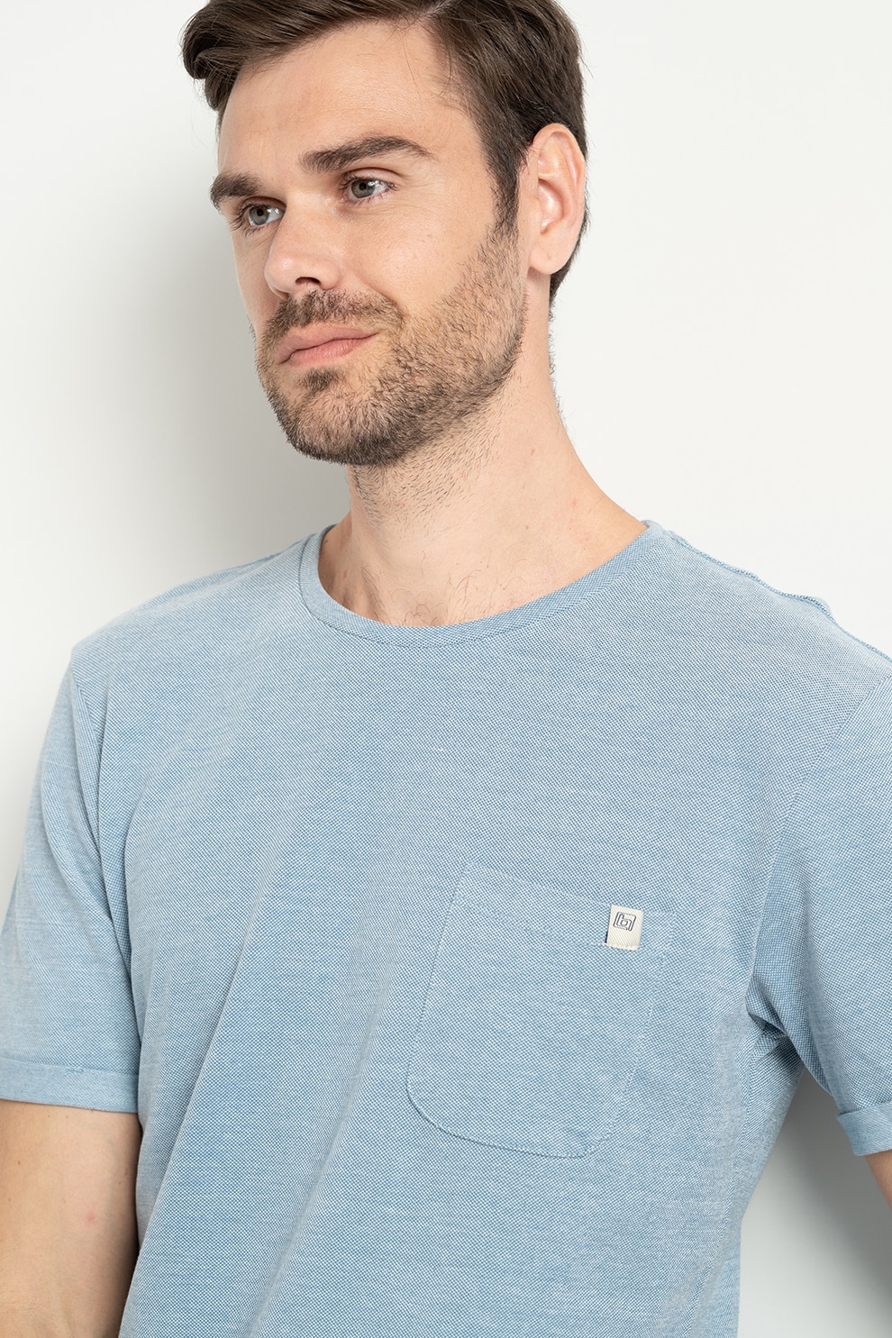 BLEND, Tricou de bumbc cu buzunar pe piept, Albastru/Alb