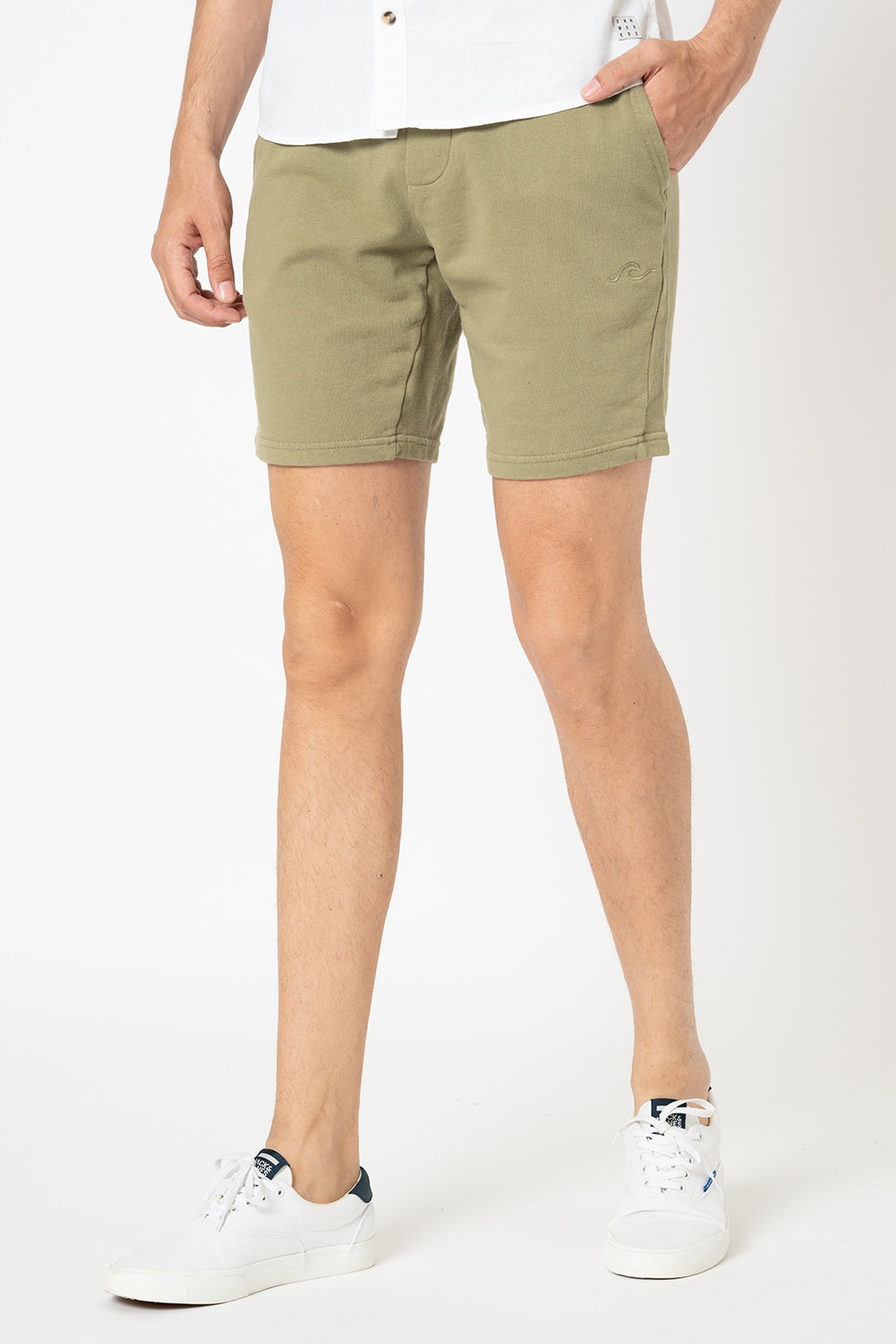 BLEND, Pantaloni scurti de bumbac cu snur in talie, Verde feriga