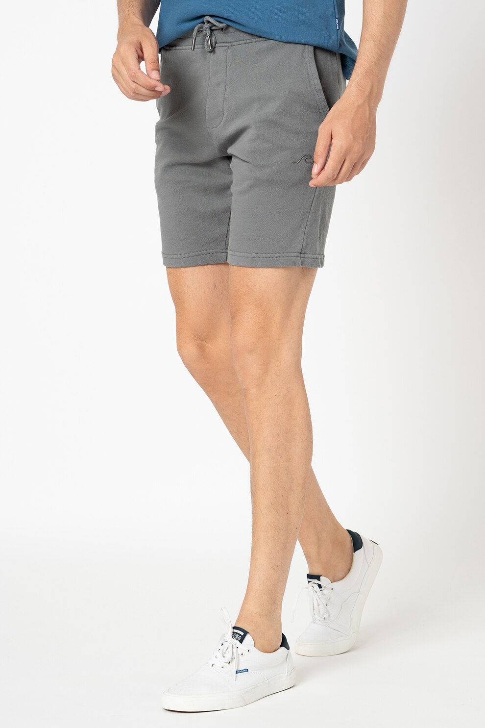 BLEND, Pantaloni scurti de bumbac cu snur in talie, Gri inchis