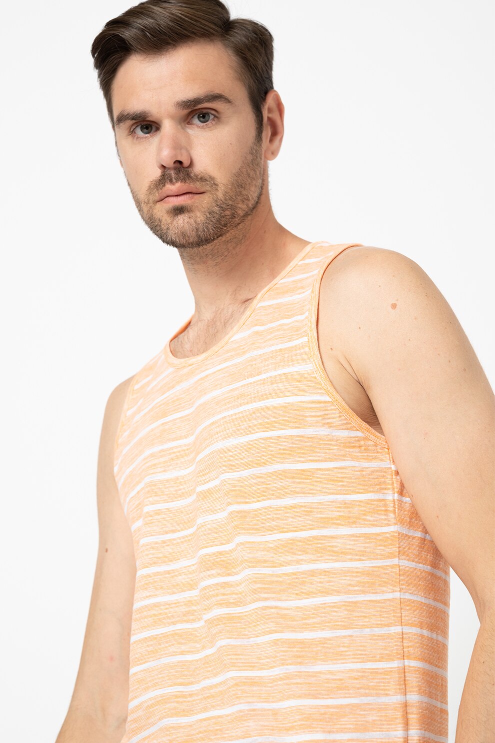 BLEND, Top de bumbac cu model in dungi, Oranj/Alb