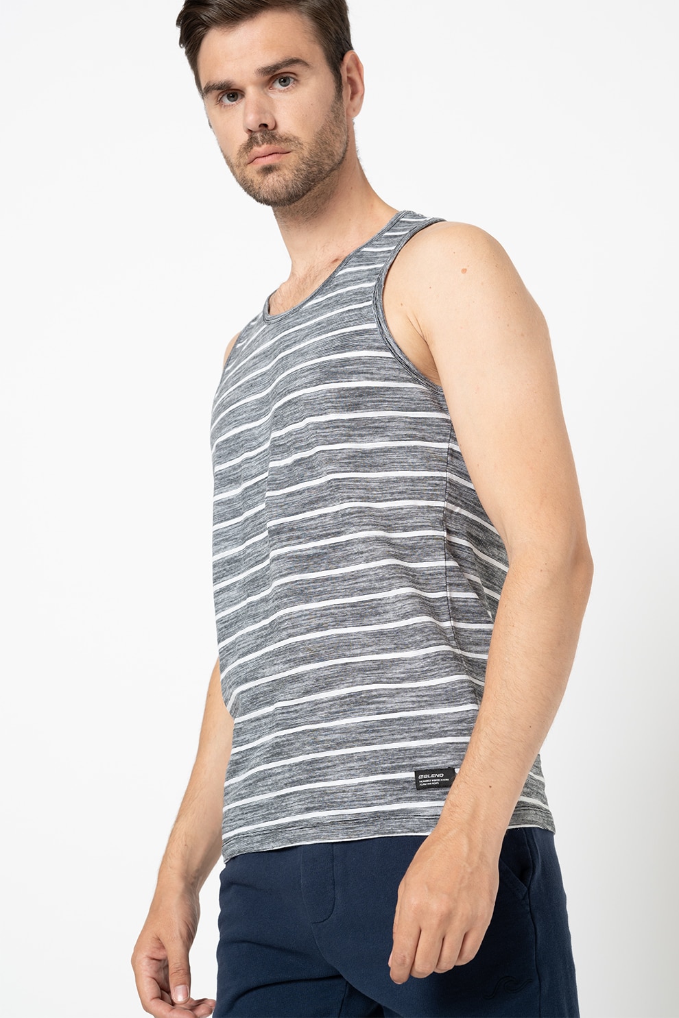 BLEND, Top de bumbac cu model in dungi, Negru/Alb