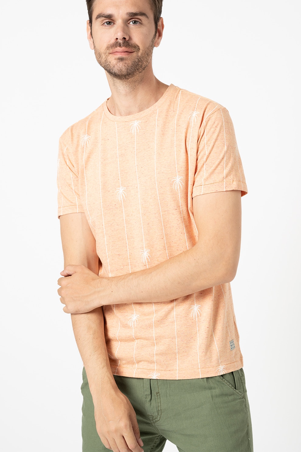 BLEND, Tricou din amestec de bumbac cu imprimeu, Oranj/Alb