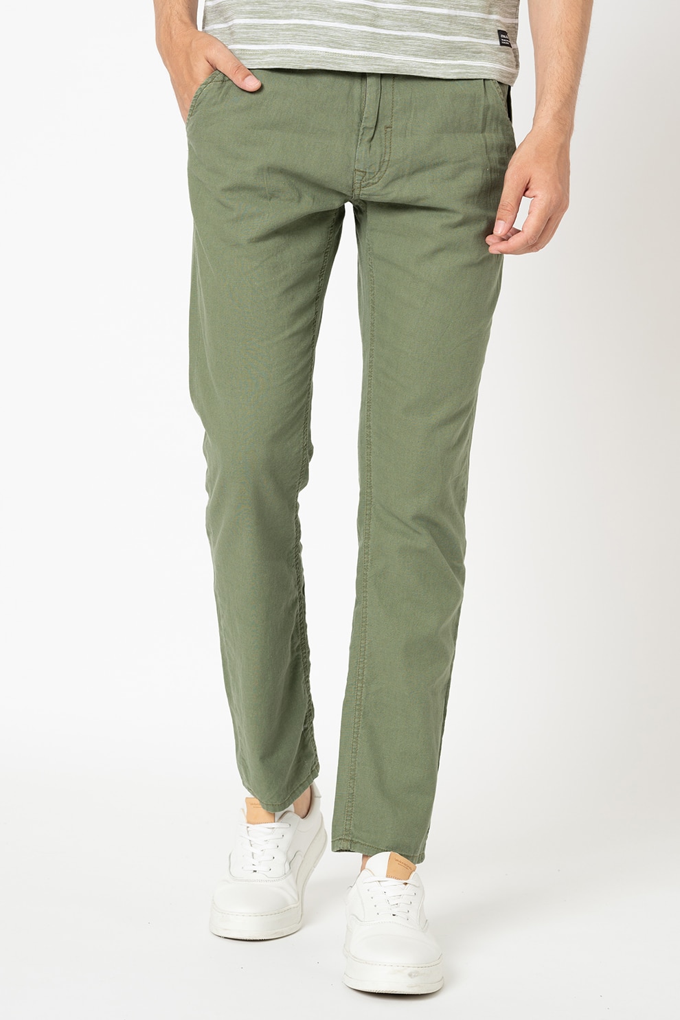 BLEND, Pantaloni din amestec de in, Verde marin