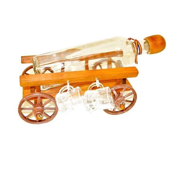 Set suport din lemn cu pahare si sticla, 30 x 17.5 x 14.5 cm