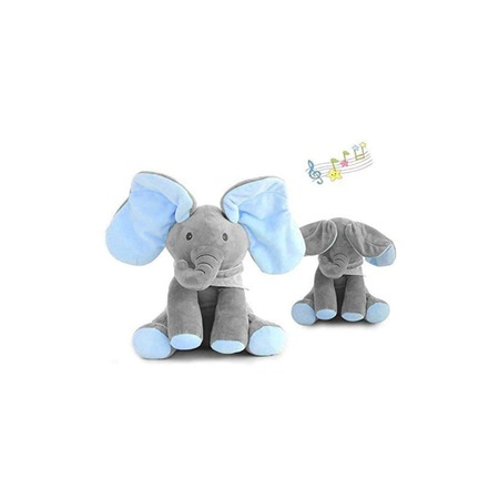 Jucarie interactiva Elefant Cucu Bau, culoare gri/bleu teleMAG