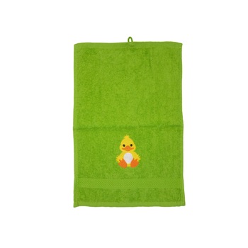 Prosop brodat, Verde, 30x50 cm, 100% bumbac, Buticcochet, cu motive de Paste, Ratusca - PROS215 Prosop brodat, Verde, 30x50 cm, 100% bumbac, Buticcochet, cu motive de Paste, Ratusca - PROS215