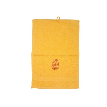 Prosop brodat, Galben, 30x50 cm, 100% bumbac, Buticcochet, cu motive de Paste, Ou Rosu - PROS216 Prosop brodat, Galben, 30x50 cm, 100% bumbac, Buticcochet, cu motive de Paste, Ou Rosu - PROS216