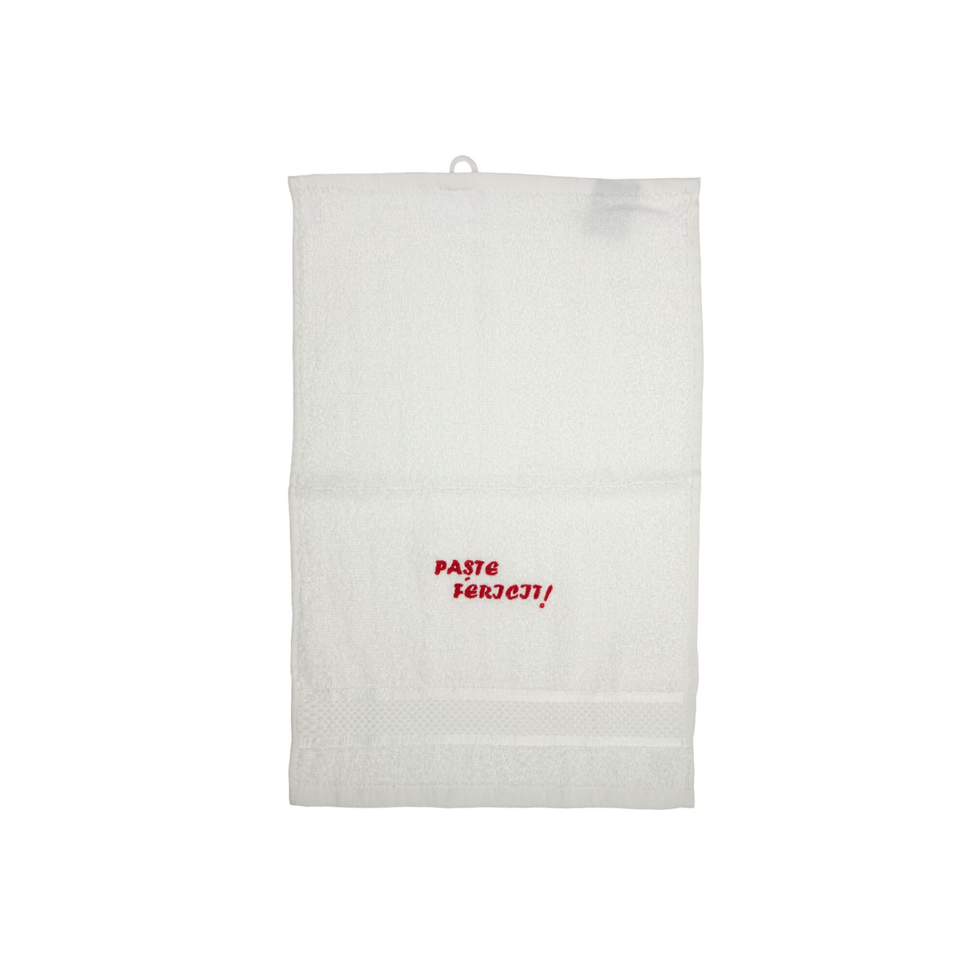 Prosop brodat, Alb, 30x50 cm, 100% bumbac, Buticcochet, cu motive de Paste - PROS210