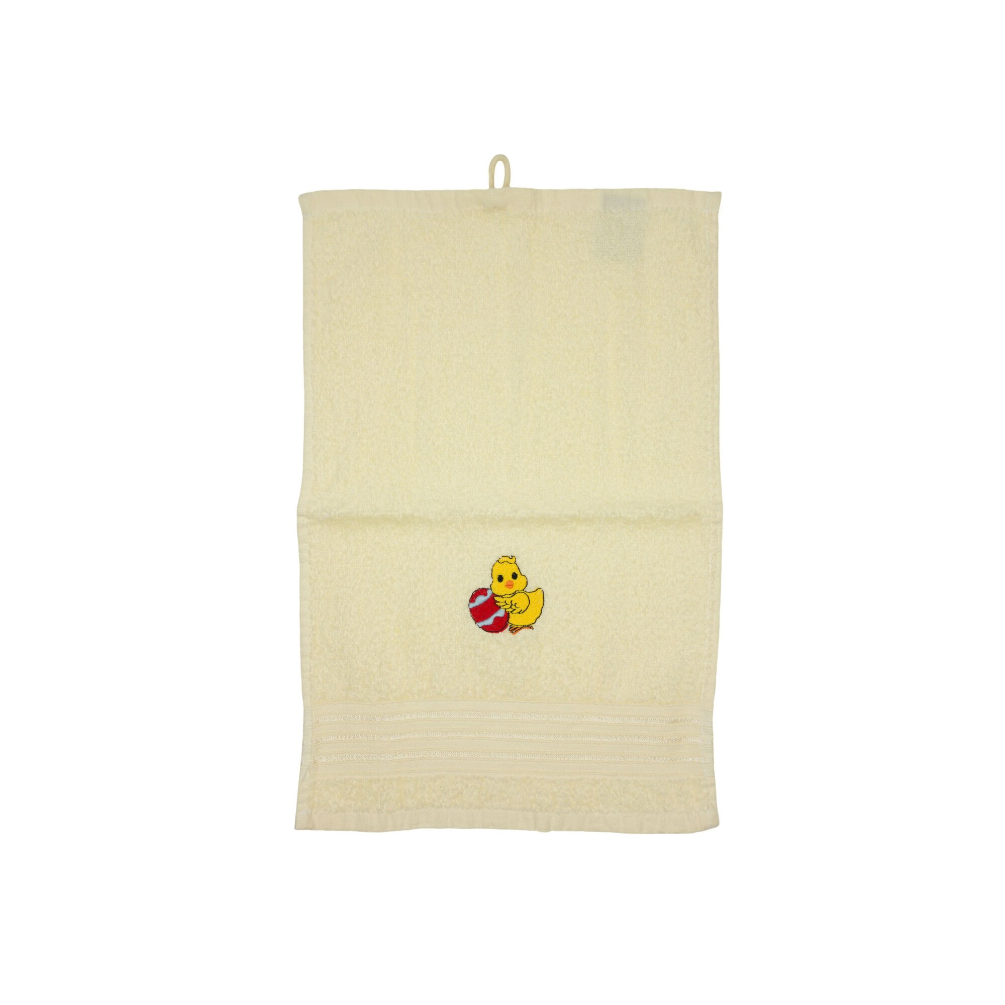 Prosop brodat, Crem, 30x50 cm, 100% bumbac, Buticcochet, cu motive de Paste, Puisor - PROS219