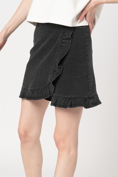 ICHI, Fusta mini petrecuta de denim Edwina, Negru stins ICHI, Fusta mini petrecuta de denim Edwina, Negru stins