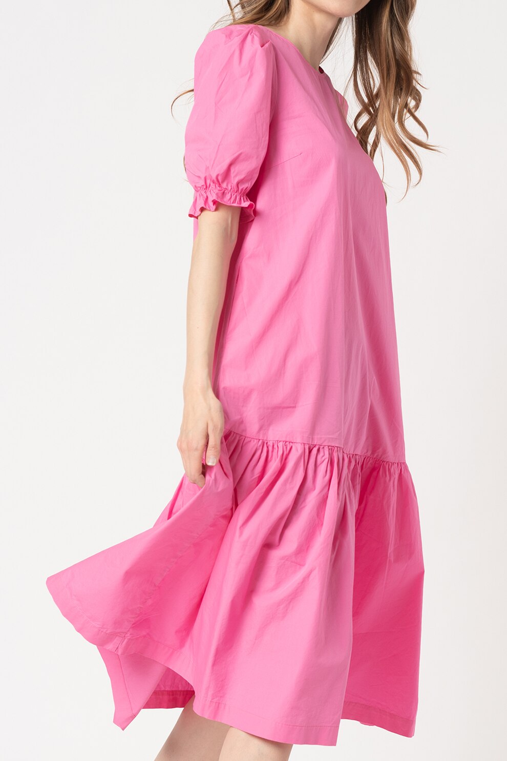 ICHI, Rochie midi cu terminatie peplum, Roz aprins, XS