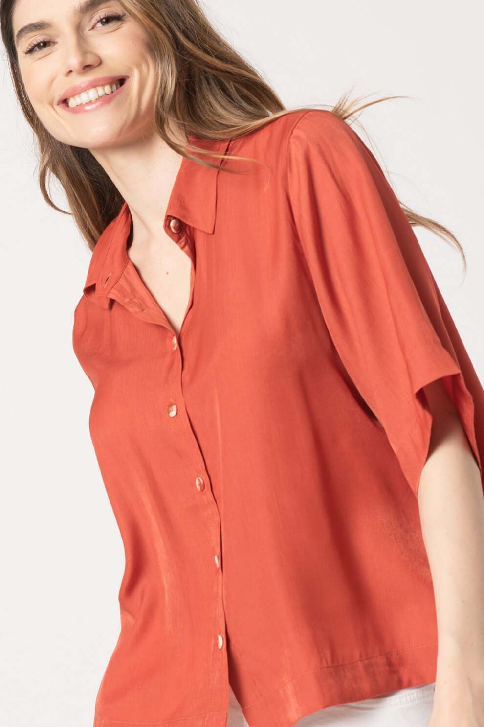 ICHI, Camasa lejera cu maneci medii Edina, Rosu caramiziu