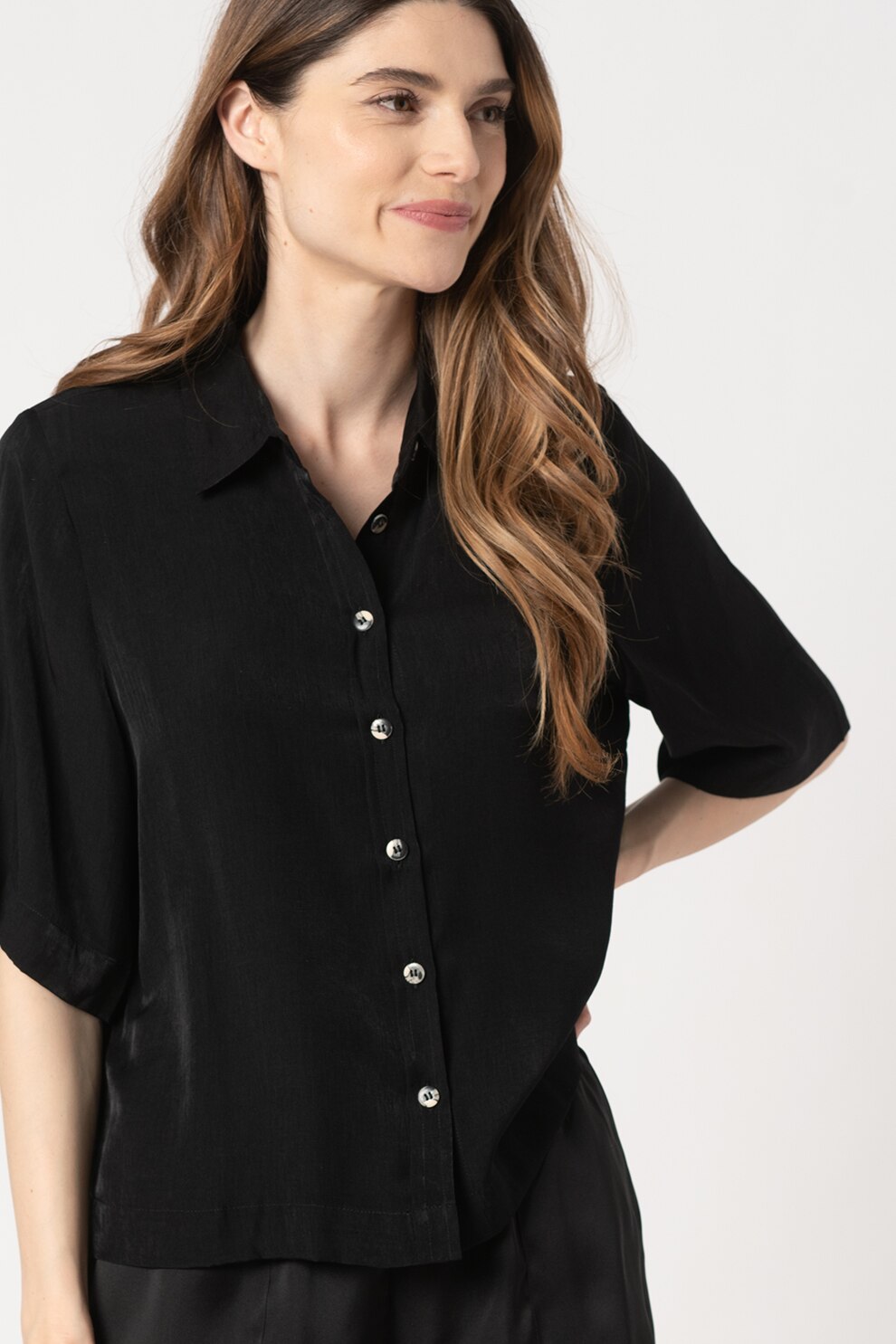 ICHI, Camasa lejera cu maneci medii Edina, Bleumarin inchis