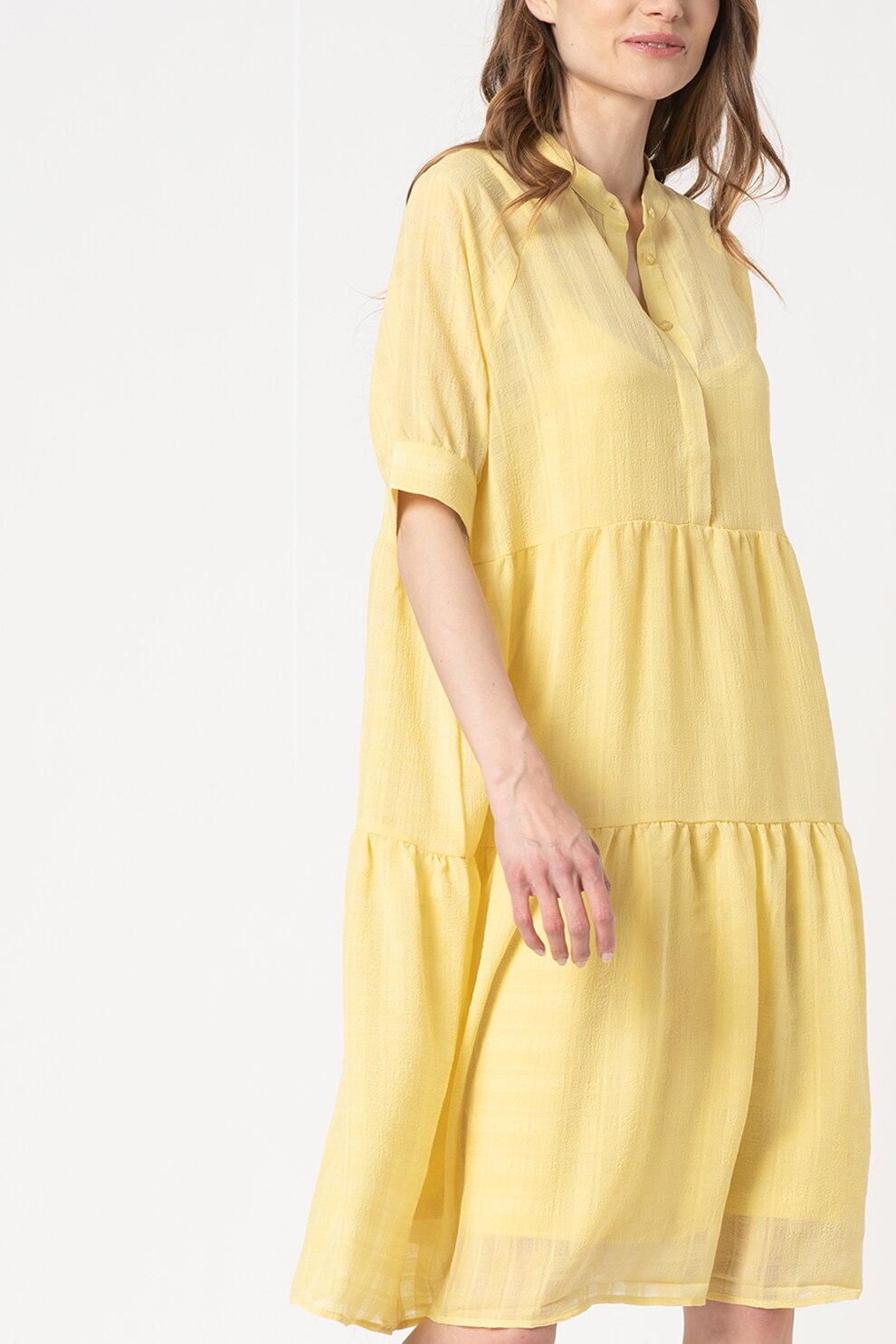 ICHI, Rochie midi tip tunica Eagle, Galben