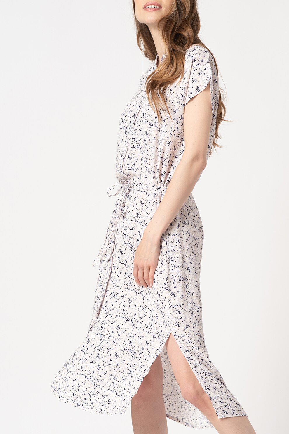 ICHI, Rochie midi cu model floral Vinna, Lila/Bleumarin