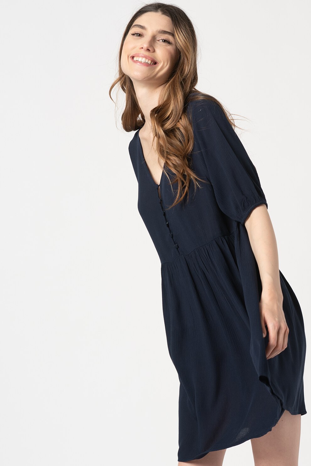 ICHI, Rochie mini vaporoasa Marrakech, Bleumarin