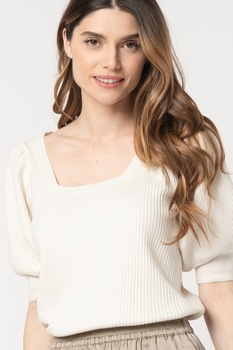 ICHI, Pulover cu maneci bufante, Alb prafuit ICHI, Pulover cu maneci bufante, Alb prafuit