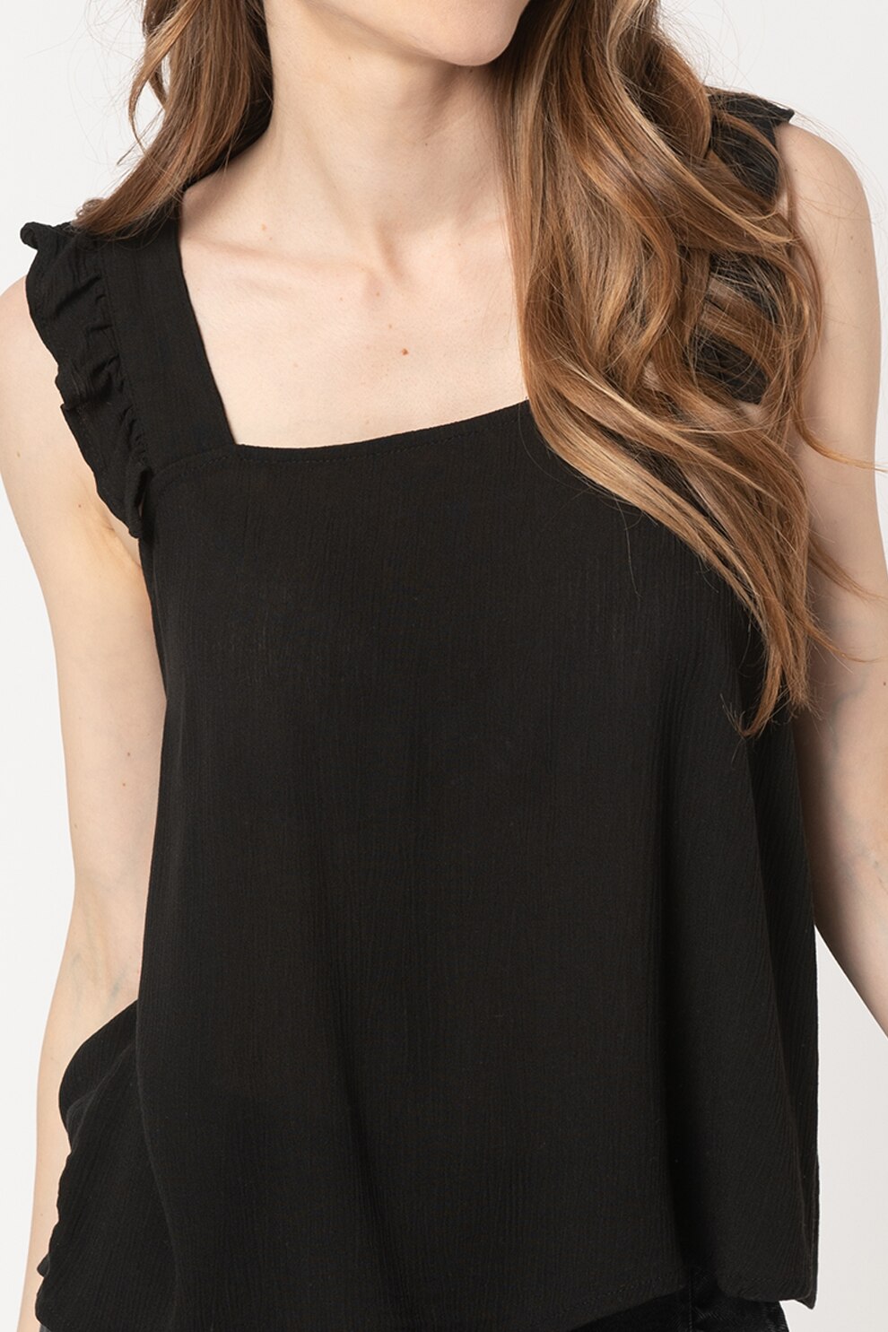 ICHI, Top cu decolteu patrat Marrakech, Negru