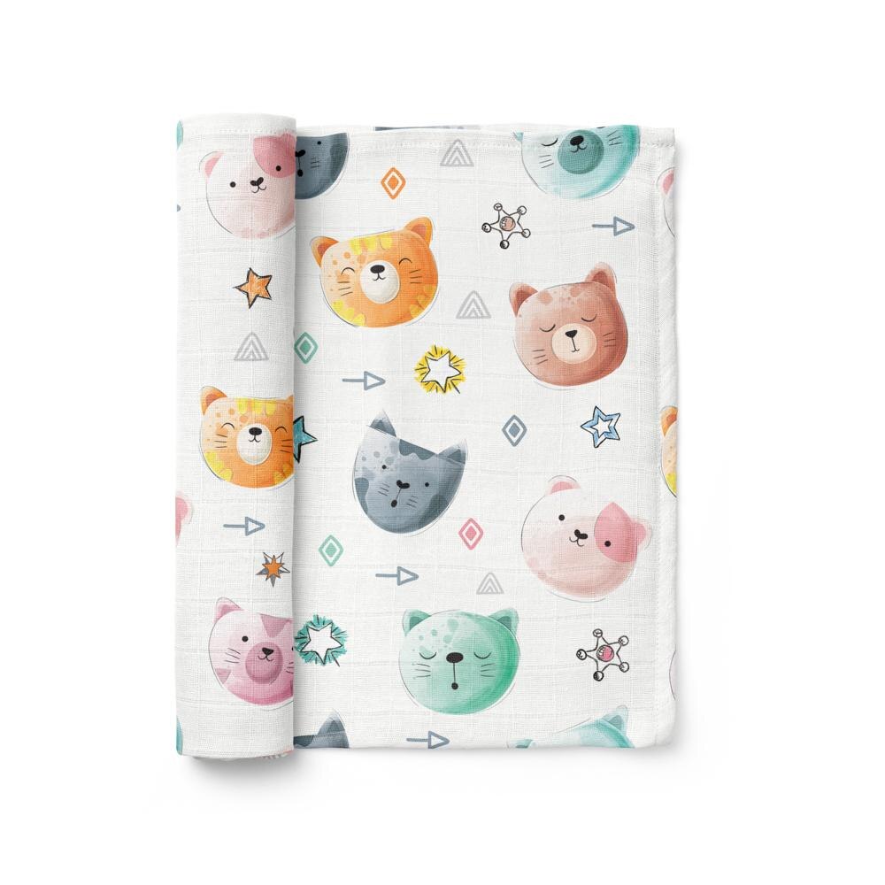 Paturica din muselina 6 in 1, 0-5 ani, 120x120 cm, Bebeke Organic Animals, Happy Bear