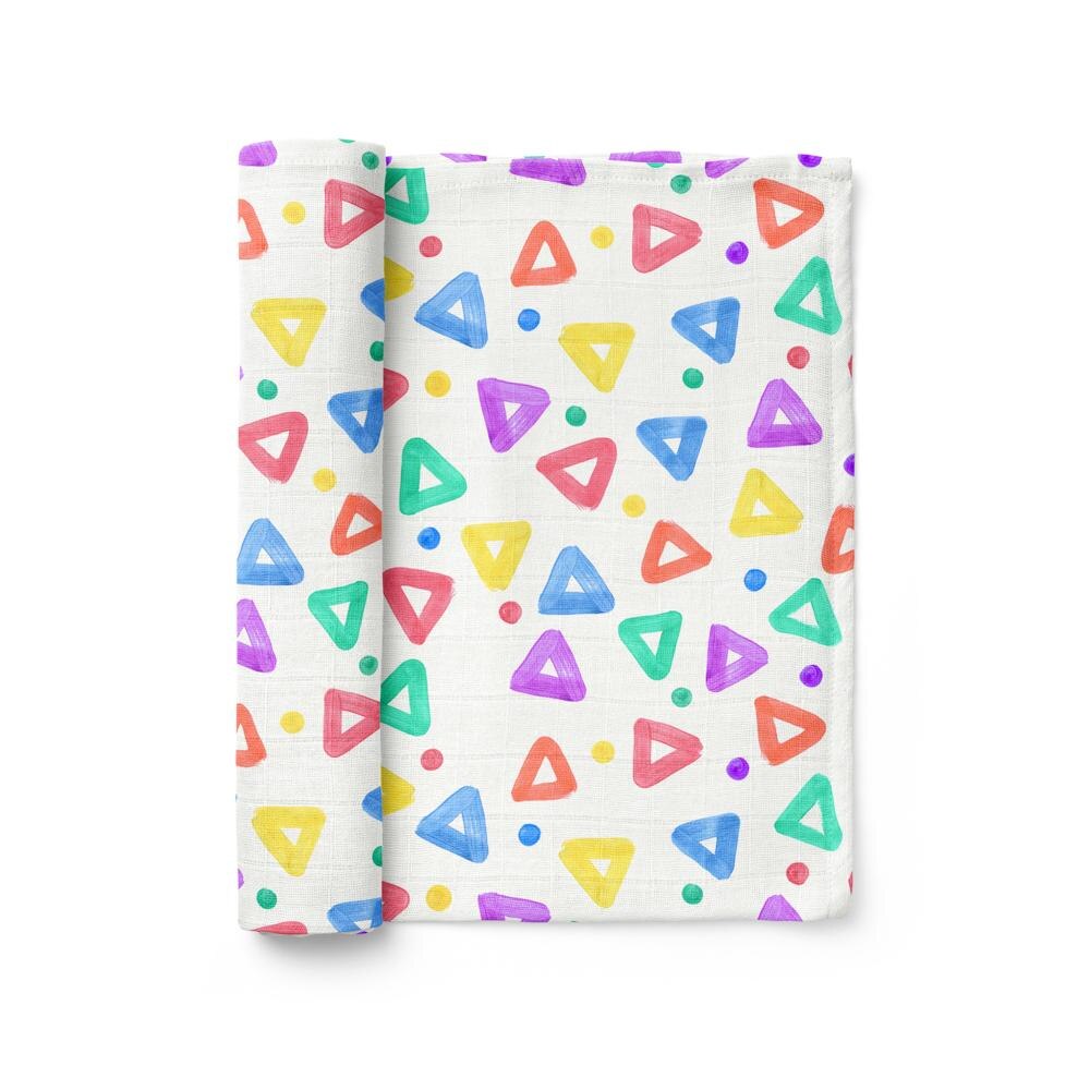 Paturica din muselina 6 in 1, 0-5 ani, 120x120 cm, Bebeke Organic Lines & Shapes, Triangles