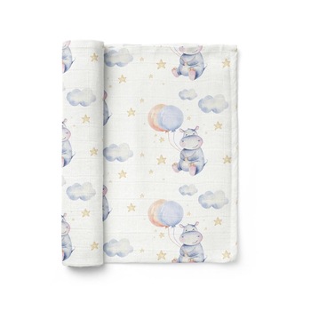 Paturica din muselina 6 in 1, 0-5 ani, 120x120 cm, Bebeke Organic Animals, Hipopotam Paturica din muselina 6 in 1, 0-5 ani, 120x120 cm, Bebeke Organic Animals, Hipopotam