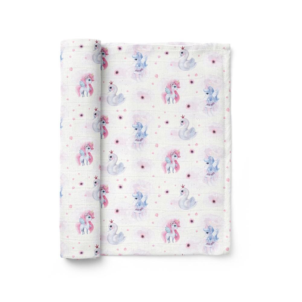 Paturica din muselina 6 in 1, 0-5 ani, 120x120 cm, Bebeke Organic Animals, Unicorn