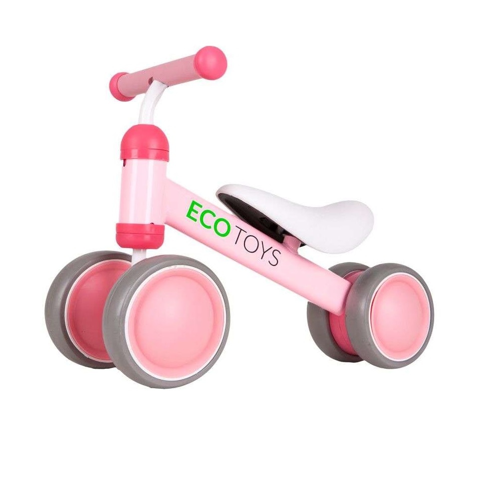 Bicicleta premergator 2in1, Ecotoys, cu 4 roti, roz, 52 x 22 x 35 cm