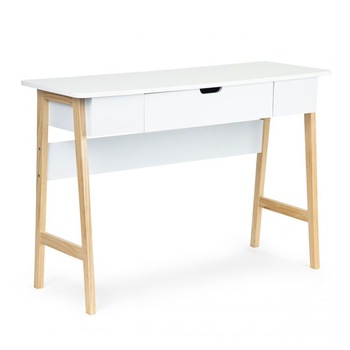 Birou iMK® alb, blat din MDF, cadru de lemn de pin cu 4 picioare solide, sertar mare, 74 x 40 x 107.5 cm Birou iMK® alb, blat din MDF, cadru de lemn de pin cu 4 picioare solide, sertar mare, 74 x 40 x 107.5 cm