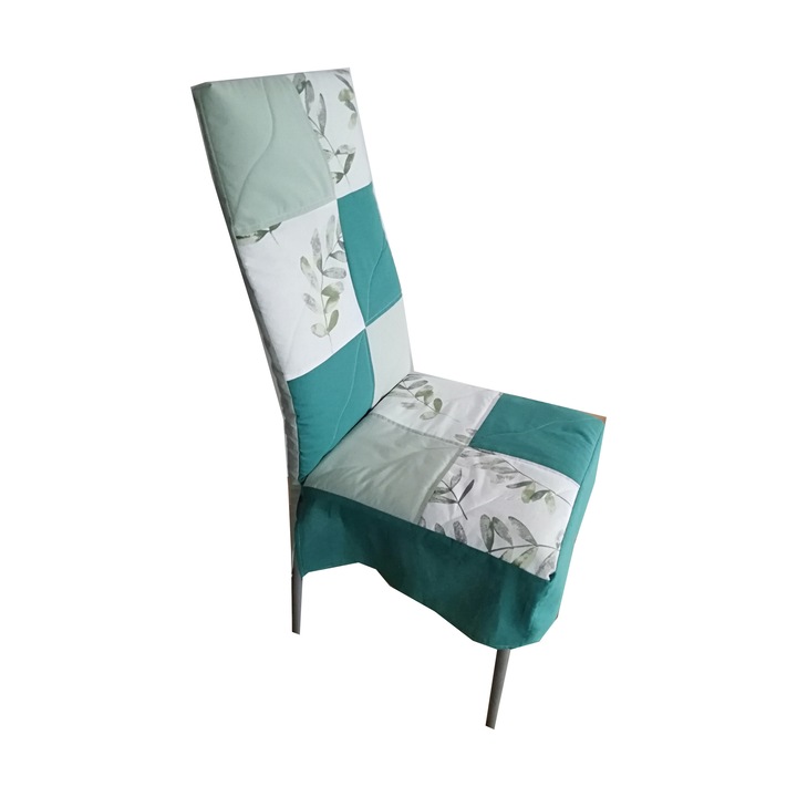 Husa scaun material textil, Model patrate verde olive/gri/verde deschis