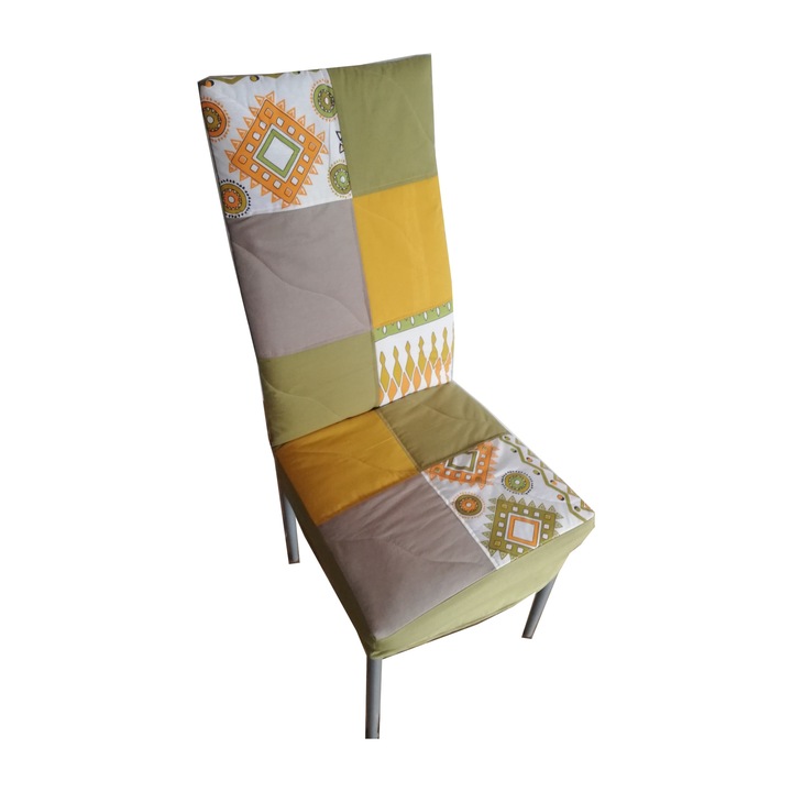 Husa scaun material textil, Model patrate galben/verde/maro